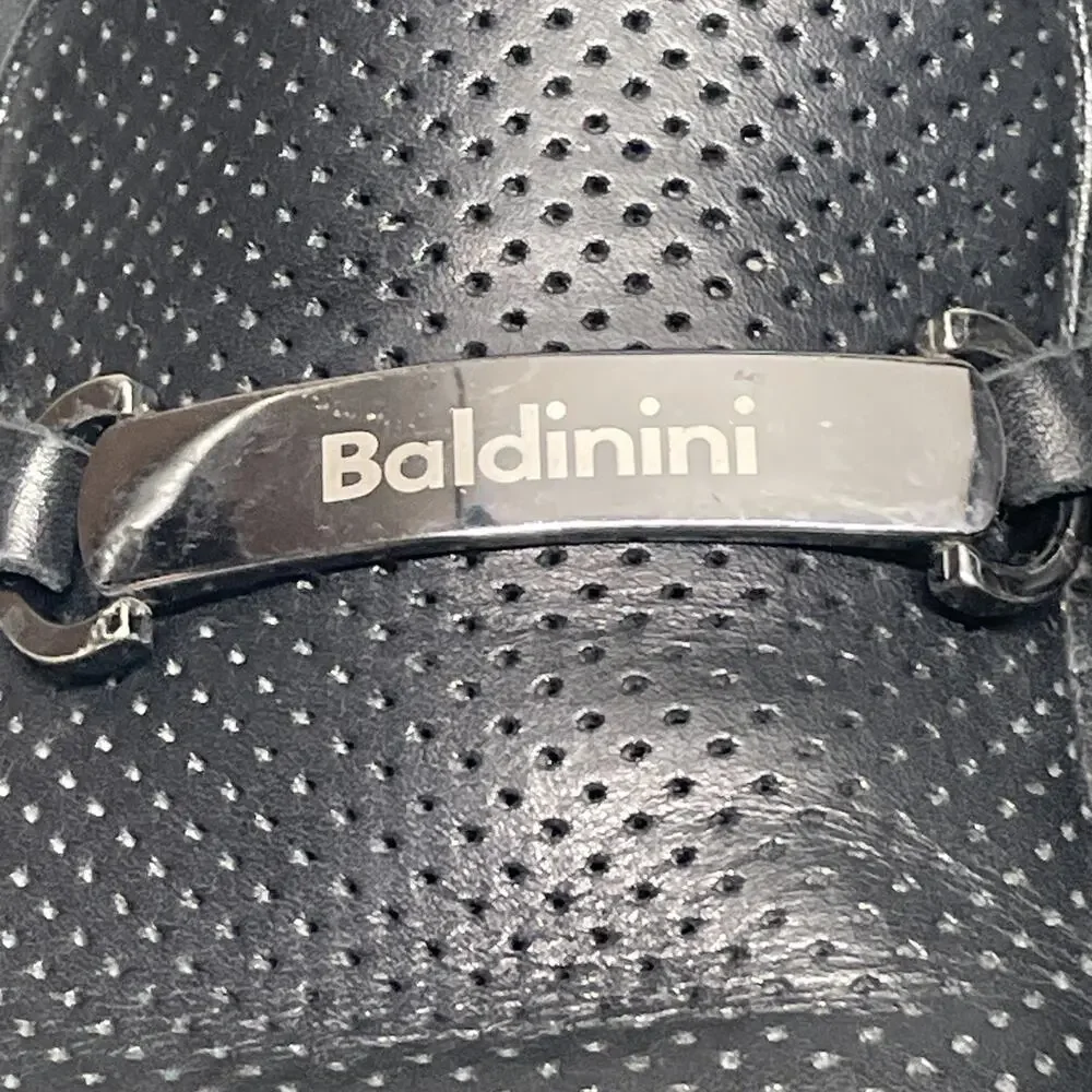 Baldinini Men 10 Loafers Black Perforated Leather Laser Cut Italy Luxury Slip-on
